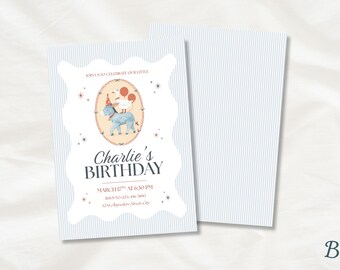 Invitación de cumpleaños de circo vintage con animales en acuarela, plantilla editable de Canva