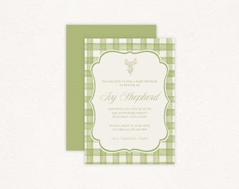 Green Gingham Christmas Photo Card Template | Editable Canva Design