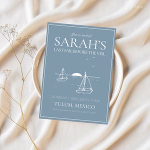 Last Sail Before the Veil Bachelorette Party Invitation Template, EDITABLE Invitation Template, Coastal Bachelorette Party
