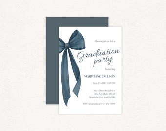 Plantilla moderna de invitación para fiesta de graduación con lazo (descarga digital) - The Harbor Bow