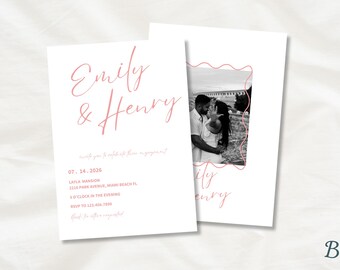 Invitación con foto para fiesta de compromiso / Escritura moderna, plantilla editable de Canva (descarga digital)