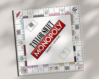 Monopoly Taylor Swift, pobieranie cyfrowe, do druku, pomysł na prezent, Swiftie, Swiftopoly, gra planszowa, monopol niestandardowy