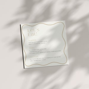 Menu Babyshower, bewerkbare sjabloon, direct downloaden, elk evenement, vierkant, minimalistisch, genderneutraal, afdrukbaar, voedselkaart, golvende boarder