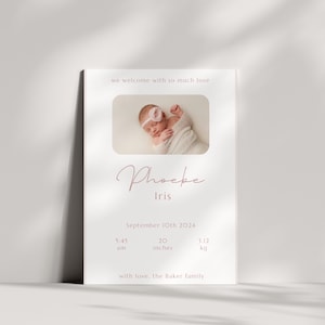 Birth Announcement, Baby Announcement Template, Photo Card, Newborn, Minimal, Welcome, Instant Download, Editable Template, Girl, Thank you