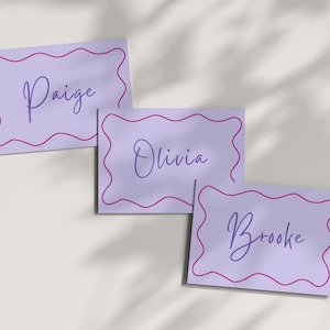 Tischkarte, lila rosa, gewellt, gewellt, Geburtstag, Party, Hennen, Brautparty, Hochzeit, Einladung, Sofort Download, bearbeitbare Vorlage