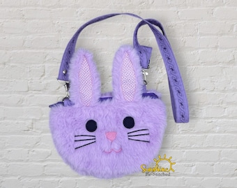 Bolso con cremallera de conejito ITH - Diseño de bordado en aro, lindo bolso de conejito de Pascua, bolso de animal con fondo redondeado, bordado a máquina, descarga digital