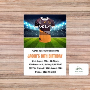 Brisbane Broncos Party Invite | NRL Party Theme | Rugby League | NRL Birthday Invitation | Personalised Party Invite | Digital Download