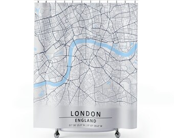 London Map Shower Curtain, City Map Shower Curtains, Street Map Shower Curtain, Housewarming Gifts, Home Decor, Bathroom Decor, London UK