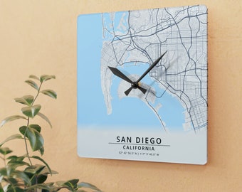 San Diego Map Wall Clock, San Diego CA Clock, San Diego Gift, San Diego California Clock Gift City of San Diego Map Gift Travel Gift Acrylic