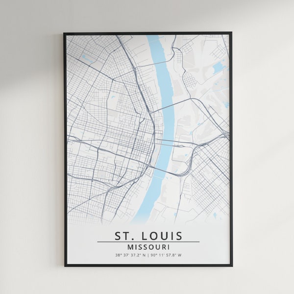 St. Louis Wall Art City Map Poster - Digital Download St. Louis, Missouri Wall Decor Road Map Travel Gift, Minimalist Map of St. Louis MO