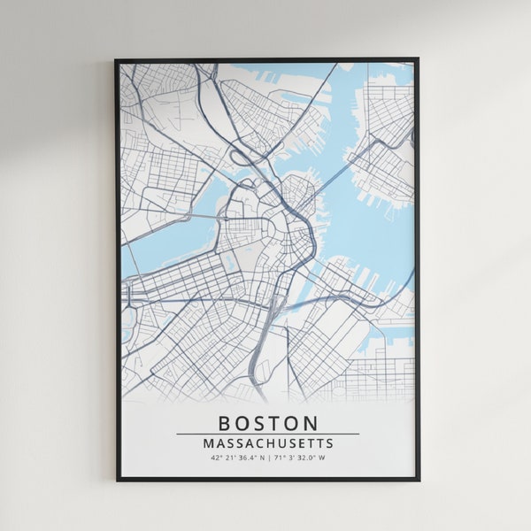 Boston Wall Art City Map Poster - Digital Download Boston Massachusetts Wall Decor Road Map Travel Gift, Minimalist Map of Boston, MA