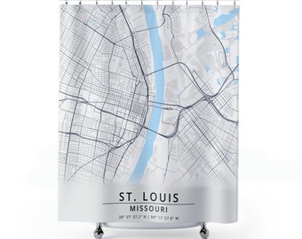 St. Louis Map Shower Curtain, City Map Shower Curtains, Street Map Shower Curtain, Housewarming Gifts, Home Decor, Bathroom Decor
