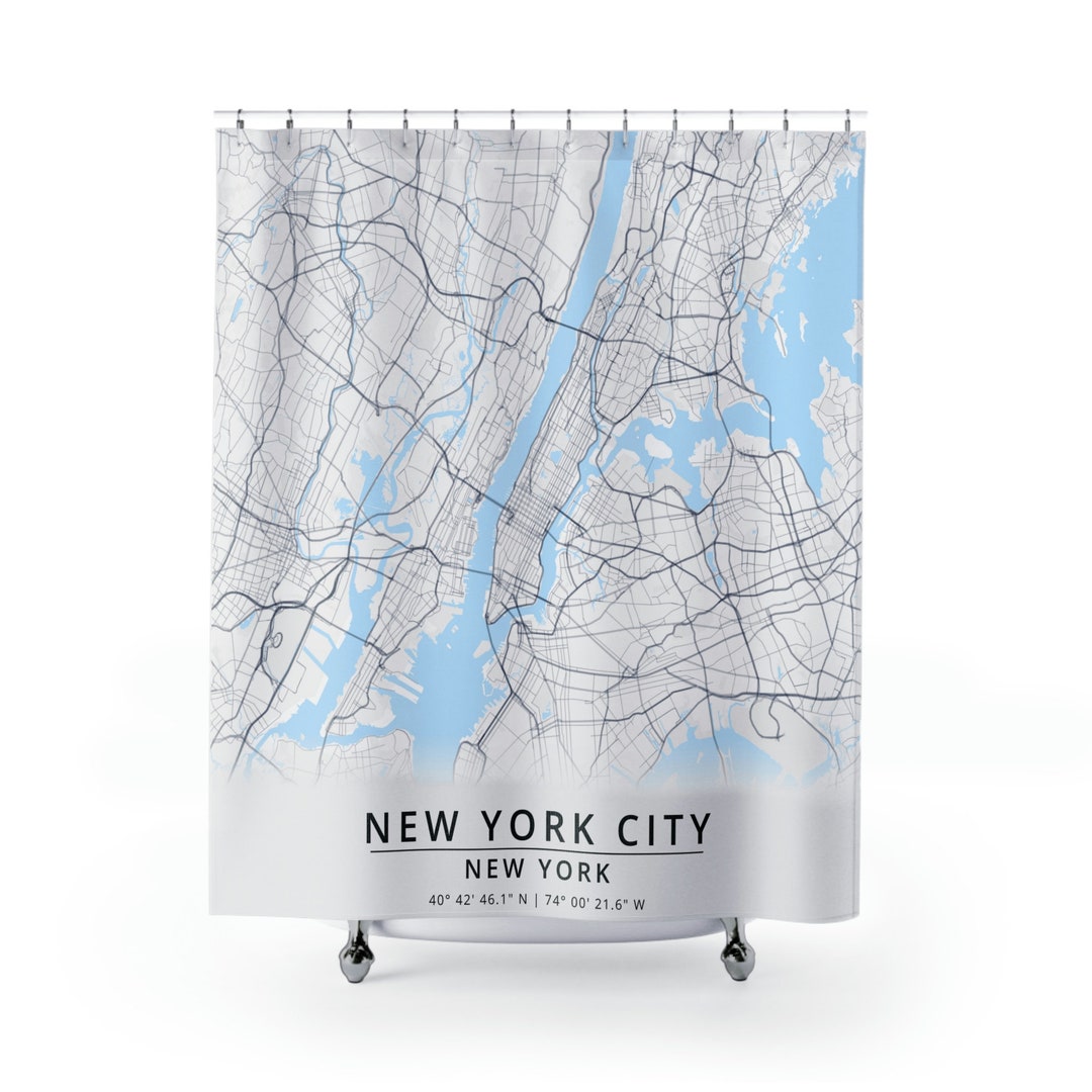 New York City Map Shower Curtain, City Map Shower Curtains, Street Map