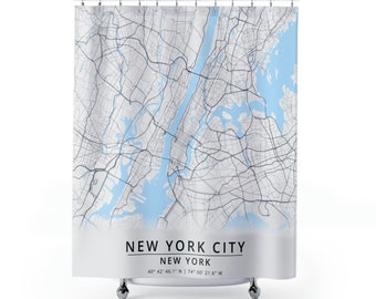 New York City Map Shower Curtain, City Map Shower Curtains, Street Map Shower Curtain, Housewarming Gifts, Home Decor, Bathroom Decor