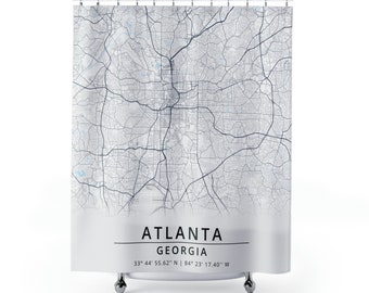 Atlanta Map Shower Curtain, City Map Shower Curtains, Street Map Shower Curtain, Housewarming Gifts, Home Decor, Bathroom Decor, Travel Map