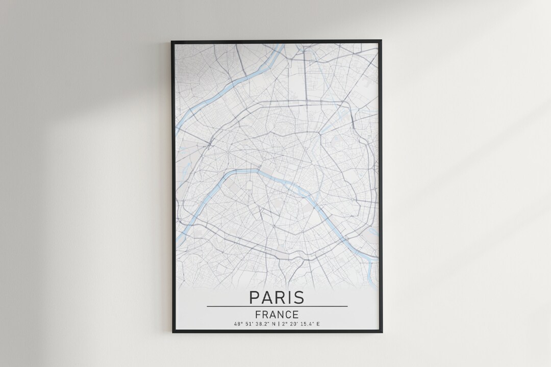 Paris Wall Art City Map Poster Digital Download Paris France Wall Decor Road Map Travel Gift