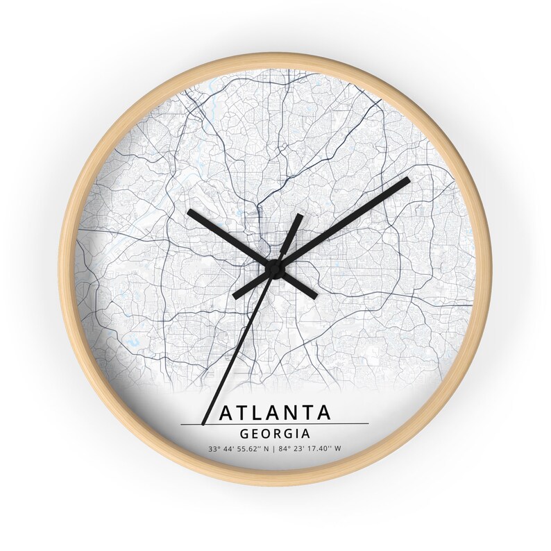 Clock Atlanta Atlanta Map Wall Clock, Atlanta GA Clock, Atlanta Gift, Atlanta Georgia ...