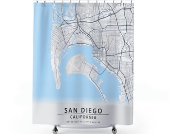 San Diego Map Shower Curtain, City Map Shower Curtains, Street Map Shower Curtain, Housewarming Gifts, Home Decor, Bathroom Decor