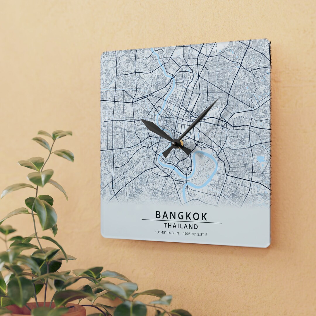 Bangkok Map Wall Clock, Bangkok Clock, Bangkok Gift, Bangkok Thailand