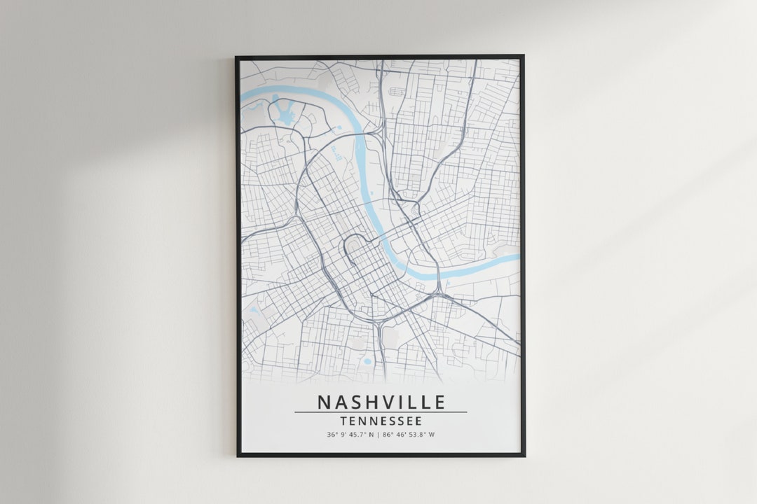 Nashville Wall Art City Map Poster Digital Download Nashville Tennessee Wall Decor Road Map