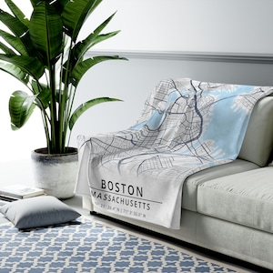 Boston Map Blanket, City Map Home Decor, Boston City Map, Travel Gifts, Gifts for Him, Gifts for Her, Graduation Gifts, Boston Blanket
