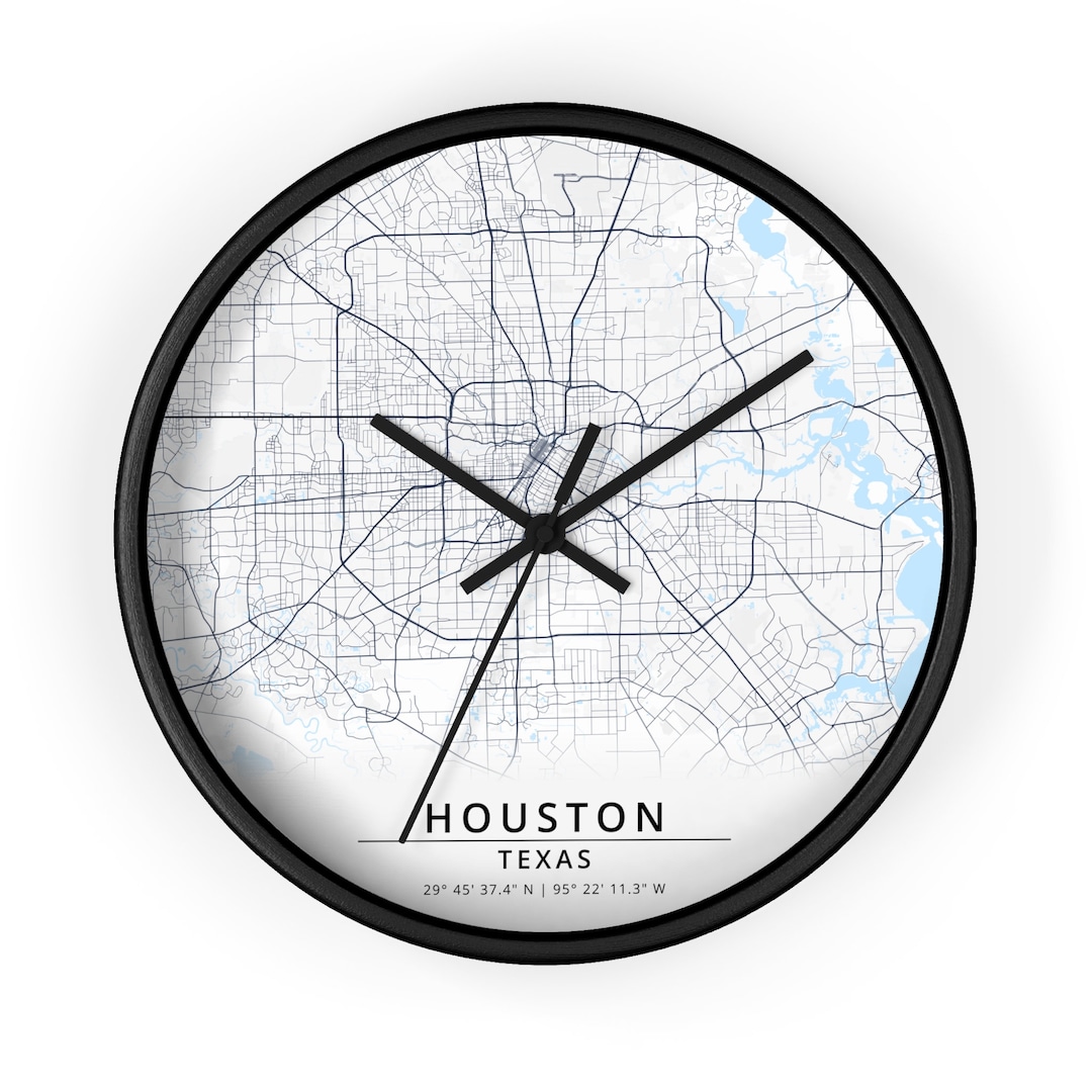 Houston Map Wall Clock, Houston TX Clock, Houston Gift, Houston Clock