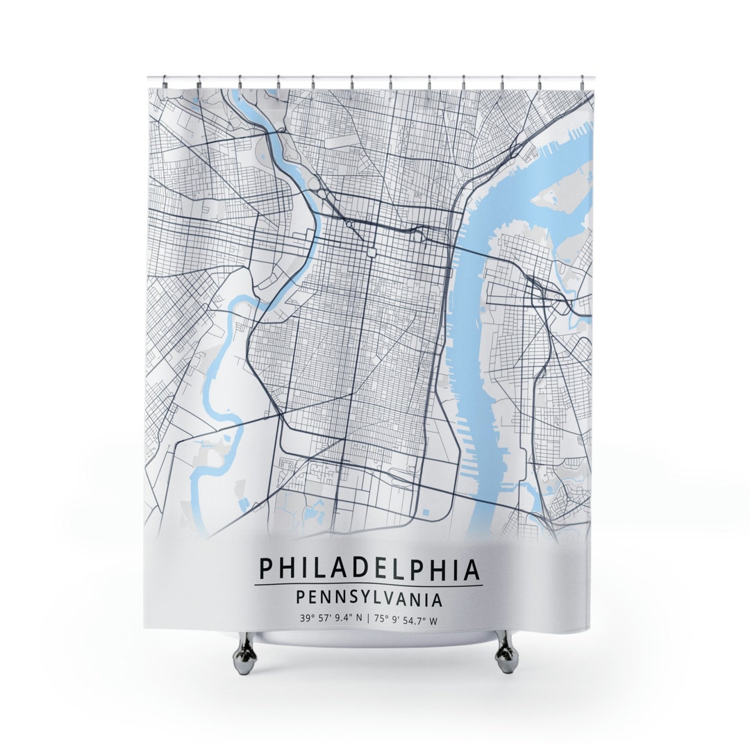 Philadelphia Map Shower Curtain, City Map Shower Curtains, Street Map