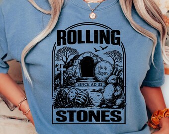 Comfort Colors® Rolling Stones Easter Shirt, Christian Easter, He Is Risen Since AD 33 Shirt, Faith Easter Shirt, Religious Easter Graphic