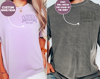 Custom Mom Dad Comfort Colors® T-shirt, Personalized Mama & Dad Pocket Shirt, Pregnancy Announcement Tee, Matching Parents Outfit Gifts