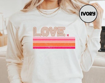Comfort Colors® Retro Love Valentijnsdagshirt, valentijnsshirt voor vrouw, vintage valentijnsshirt, valentijnscadeau, valentijnsdagshirt