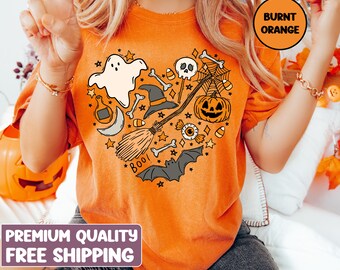 Comfort Colors®Halloween Shirt, Halloween doodle shirt, Vintage Halloween Shirt, Retro Fall Shirt, Fall Shirt, Vintage Ghost Shirt,