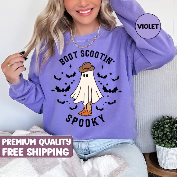 Comfort Colors® halloween, Boot Scootin Spooky Sweatshirt, Halloween Shirt ,Cowboy Ghost Shirt,Western Halloween, Cute Spooky Shirt