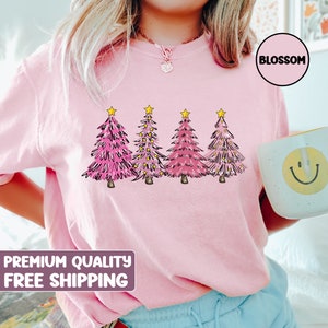 Comfort Colors, Pink Christmas Tree t-shirt, Cute Christmas tshirt, Christmas Gift for her, Merry Christmas t-shirt, Holiday festive shirt