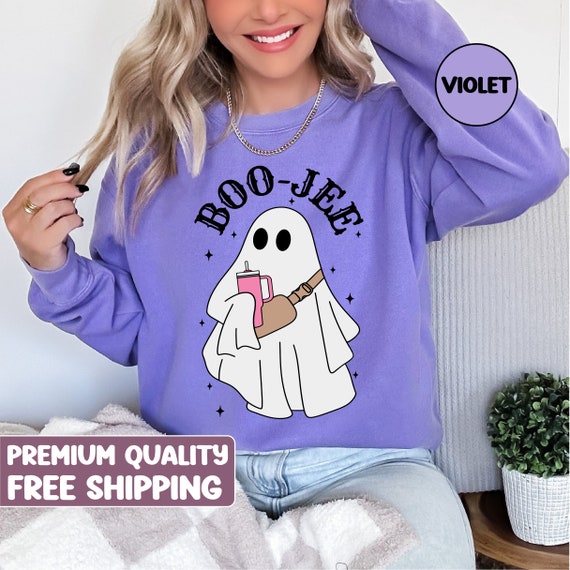 Sweat Halloween Femme - Imprimé Fantôme Mignon - Manches Longues - Col Rond - Décontracté Automne