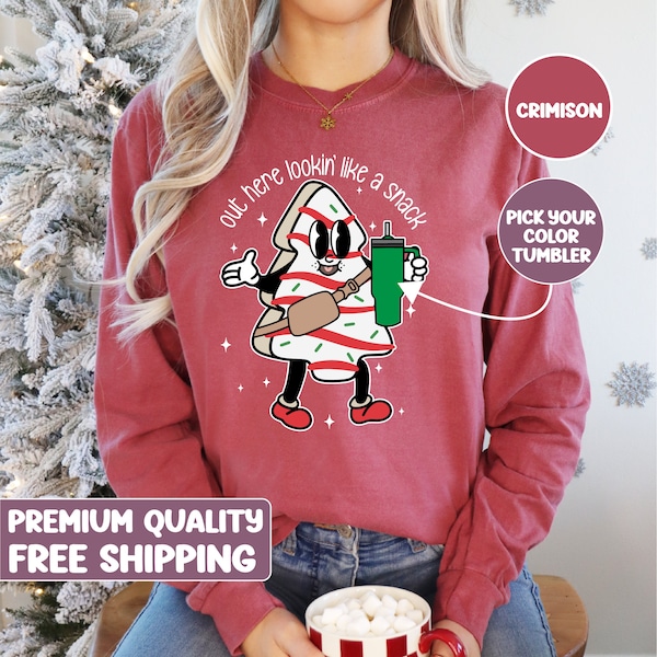 Boojee Out Here Lookin Like A Snack Long Sleeve Shirt, Christmas Tree Cake Shirt, Christmas Comfort Colors Shirt, Boujee Christmas Shirt