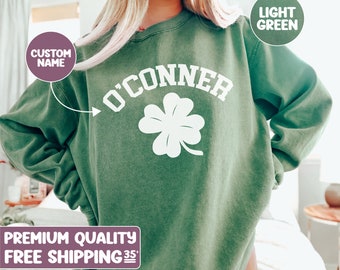 Custom Shamrock, Personalized Last Name St Patrick's Day Sweatshirt, Irish Drinking Shirt, Parade Shirt, Vintage Comfort Colors