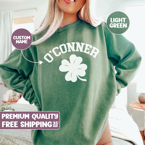 Custom Shamrock, Personalized Last Name St Patrick's Day Sweatshirt, Irish Drinking Shirt, Parade Shirt, Vintage Comfort Colors