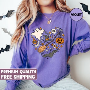 Comfort Colors® Halloween, Halloween Doodle Langarm Shirt, Vintage Halloween Shirt, Retro Herbst Shirt, Herbst Shirt, Vintage Geist Shirt,