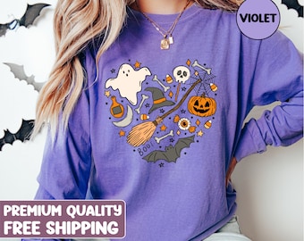 Comfort Colors® Halloween, Halloween doodle long sleeve shirt, Vintage Halloween Shirt, Retro Fall Shirt, Fall Shirt, Vintage Ghost Shirt,