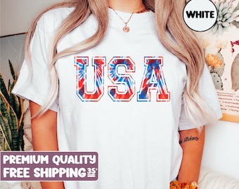 Shirt 4 juli, Tie Dye USA-ontwerp, comfortkleuren, patriottisch shirt, shirt VS, rood wit en blauw shirt, God Bless America, retro 4 juli