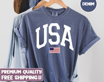 SoGoodKids Retro USA Pocket T-Shirt - Minimalist Vintage Style For 4th Of July & Memorial Day (Navy) - View #3
