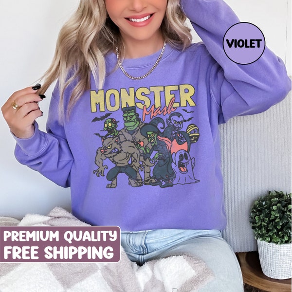 Retro Halloween Comfort Colors sweatshirt, Monster Mash sweater, Vintage Ghost Halloween sweater, Monster sweatshirt, Retro sweatshirt