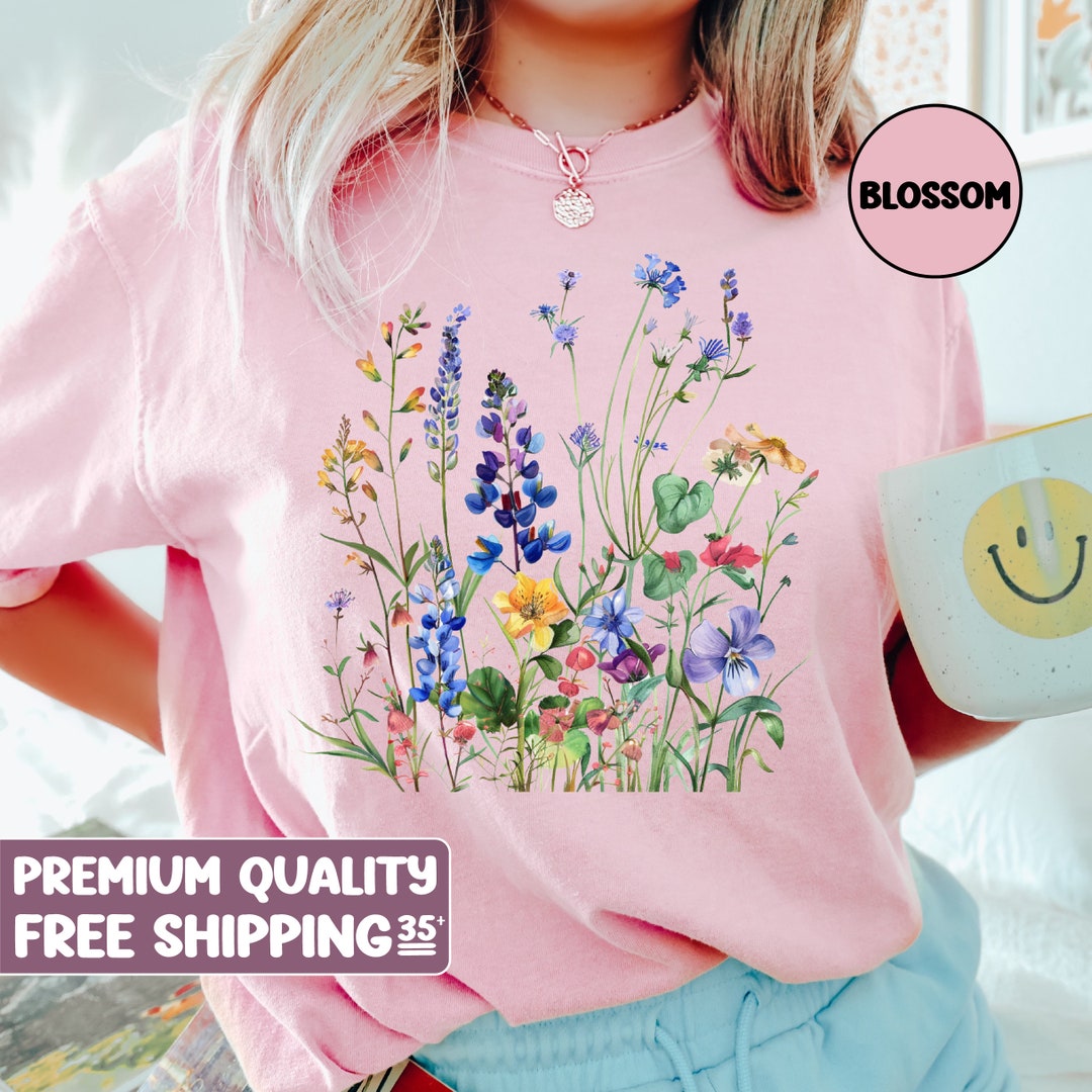 Wild Flowers T-shirt 2, Comfort Colors, Vintage Botanical Tee, Pastel ...