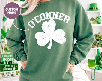 Custom Shamrock St Patrick's Day Sweatshirt, Vintage Comfort Colors