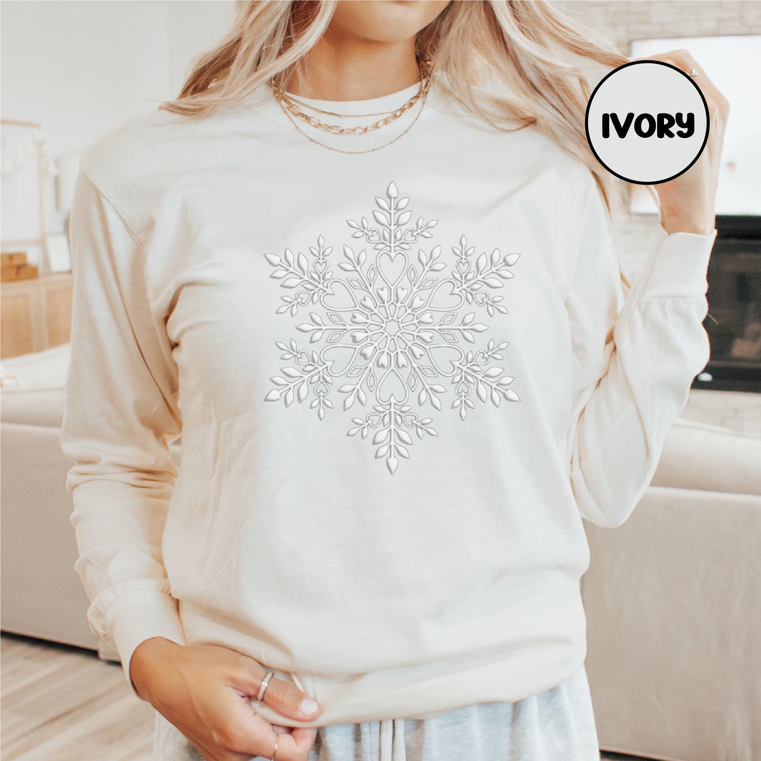 トップス SNOW FLAKE SWEAT SHIRTS Snowflake Sweatshirt, Christmas Sweatshirt, Women Holiday