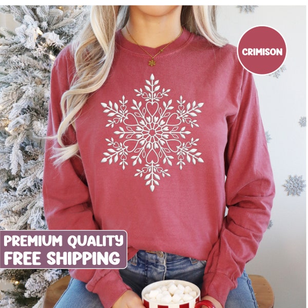 Snow flake shirt, minimalistic Comfort colors long sleeve shirt, Trendy Christmas, Cute Christmas Shirt, merry christmas winter snow shirt