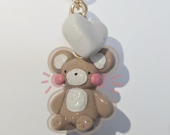 Bear Polymer Clay Keychain Charm Cute Purse Charm Birthday Valentines Gift Adorable Brown Bear