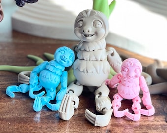 Articulated Sloth and Tree Toy, Hanging Sloth, Tabletop Toy, Fidget Sensory Gift, Fidget Toy, Desk Toy, Birthday Decor Animal Centerpiece