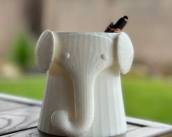 3D Printed Elephant Pen Holder - Desk Organizer - Unique Gift for Animal Lovers
