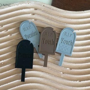 CUSTOM Tombstone Cupcake Toppers, Graveyard Halloween Party Decoration, RIP Twenties, RIP Youth Headstone